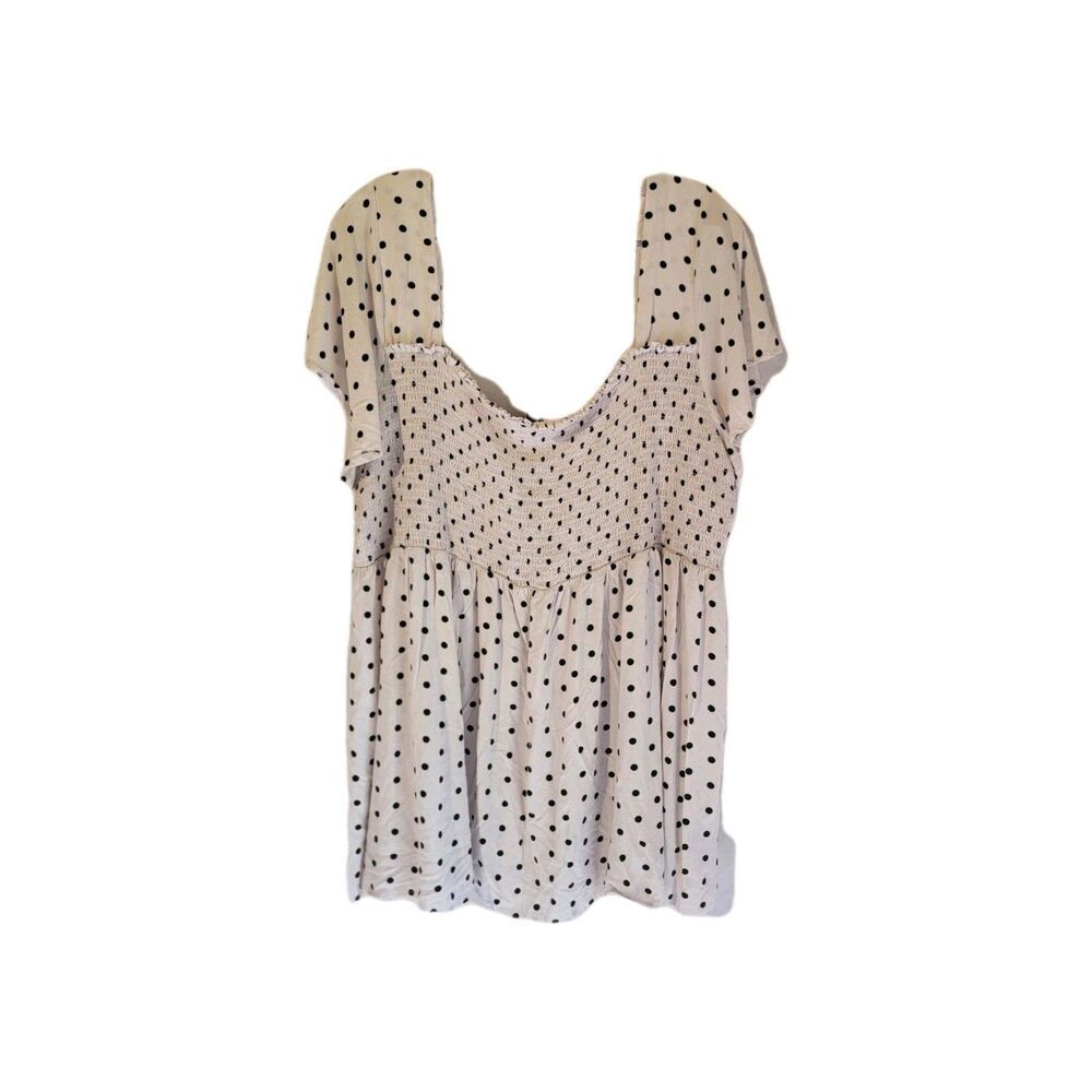Torrid Plus Size 5 Polka Dot Smocked Tie Back Short Sleeve Blouse